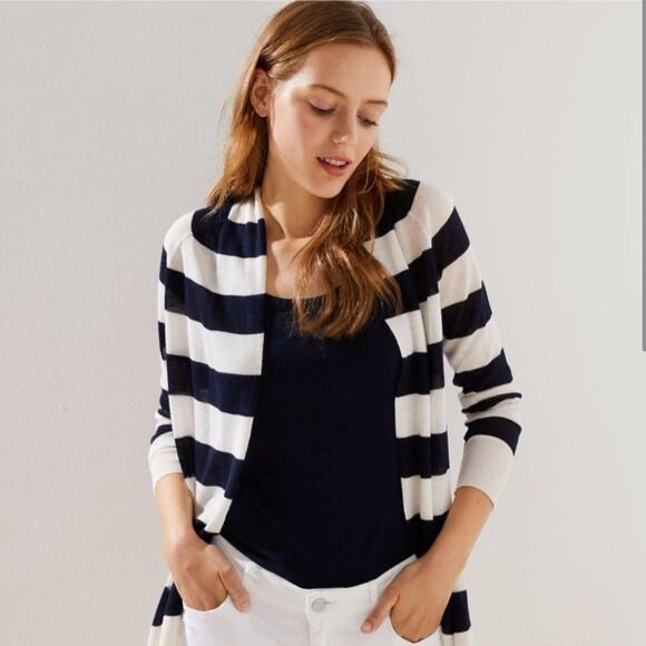 LOFT Striped Hooded Lightweight Cardigan - Picture 1 of 6